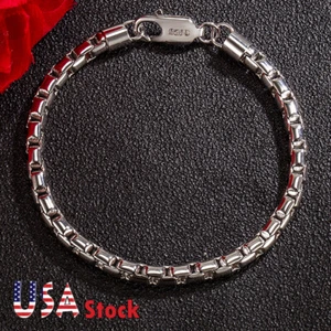 925 Sterling Silver Lobster Clasp Classic Box Chain Bracelet for Men & Women - Picture 1 of 13