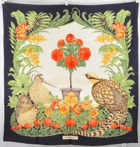 Ferragamo Scarf Black Bird Flower Silk Ladies Size 33.5 x 34.3 Made in Italy - Picture 1 of 14