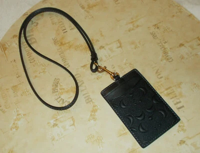 COACH ID Lanyard in Black Signature Smooth Calf Leather Monogram C NEW - Image 1 of 3