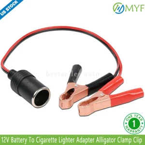 12V Battery To Cigarette Lighter Adapter Alligator Clamp Clip 12 Volt Car Socket - Picture 1 of 8