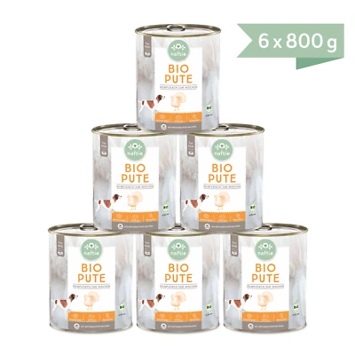 naftie Bio-Hundefutter 100% Bio Pute, Nassfutter Reinfleisch für Hunde, 6x 800g - Bild 1 von 4