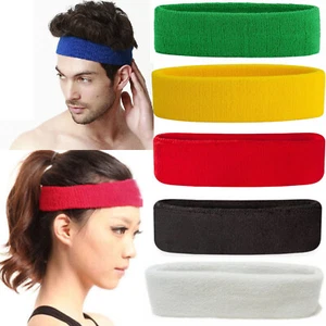 Women/Men Cotton Sweat Sweatband Headband Yoga Gym Stretch Head Band For Sport - Picture 1 of 10