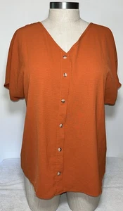 Emery Rose ShortSleeve Faux Button Vneck Blouse 2XL Pumpkin Spice - Picture 1 of 5