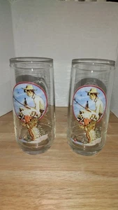 2 NORMAN ROCKWELL 16 OZ COCA-COLA AMERICANA  BOY FISHING GLASS VINTAGE #2 Of 4 - Picture 1 of 5