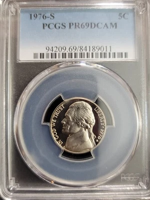 1976 San Francisco 5 Cent , PCGS PR 69 Deep Cameo, Small Reverse Rotation  - Image 1 of 4