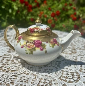 Exquisita tetera vintage Royal Chelsea rosa dorada porcelana de hueso fino - Imagen 1 de 22