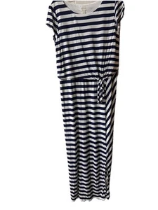 CHICO'S Size 2 (large) Blue & White Stripe Tie Front Cap Sleeve Maxi Dress - Picture 1 of 14