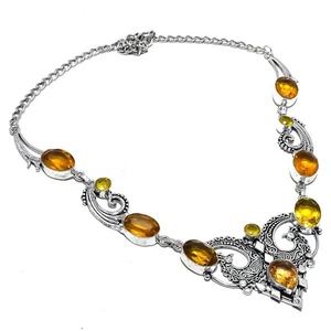 Collar de plata de ley 925 con piedras preciosas de topacio limón y citrino 18" R866 - Imagen 1 de 6