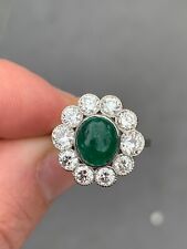 Platinum diamond 1.80ct natural emerald 2ct cluster ring vintage