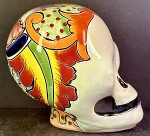 Day of The Dead Sugar Skull Handmade Mexican Clay Cactus Signed Folk Art Pottery - Picture 1 of 8