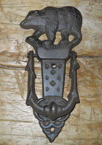 Cast Iron Antique Style BLACK BEAR Door Knocker Rustic Brown Finish Cabin Decor Cover