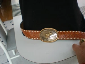 NEU VNTG Cowboy handbesetzt Western Leder Rindsleder Gürtel Eicheln & Blätter 26" - Bild 1 von 5