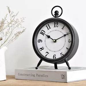 Vintage Black Table Clock on Stand, Decorative Desk and Shelf Clock, Rustic Mant - Picture 1 of 10