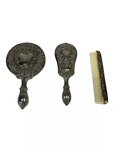 Vintage Antik Waschtisch Set Silber mit geformten Blumendetail ziemlich schwer - Bild 1 von 18