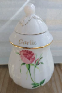Garlic Spice Jar Porcelain Collection Herb Pink Rose Gold Lid Christineholm - Picture 1 of 7