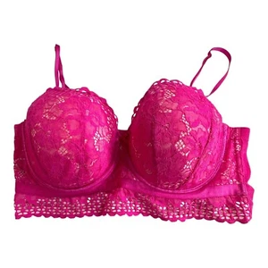 Cacique Womens 44D Hot Pink Lace Longline Strapless Bra With Removable Straps - Picture 1 of 3