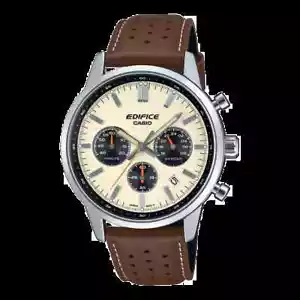 CASIO EDIFICE EFR-575L-7A Quartz Chronograph Stainless Brown Leather Beige Dial - Picture 1 of 1