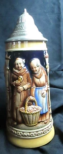 Vintage West Germany Made 9 1/4" High "King" Stein Depicting Priest W Pretzels - Picture 1 of 5