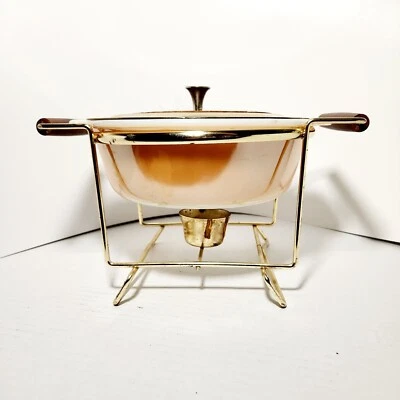 Servidor de rozaduras atómicas MCM de latón y madera de colección con tapa y utilería redonda Fire-King Foto 1 de 4