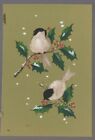 CHRISTMAS Black & White Chickadees on Holly Branch 5x7.5" Greeting Card Art #FF2
