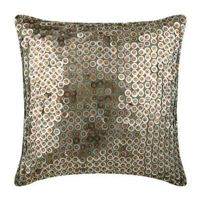 Pillow Case Silver 16"x16", Bed Decor Silk Sequins Embellished - Exotic Lounge - Image 1 of 3