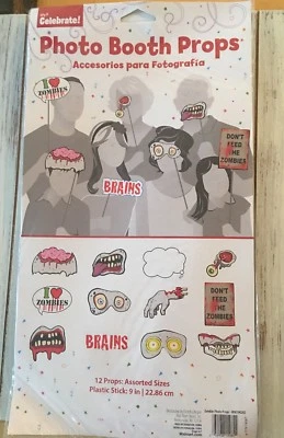 NEW & SEALED * Photo Booth Props * ZOMBIES * Halloween * 12 Props - Image 1 of 2