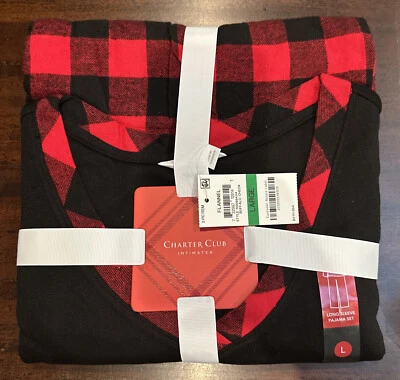 Conjunto de pijama de franela a cuadros Charter Club para mujer a cuadros Buffalo talla L nuevo con etiquetas Foto 1 de 2