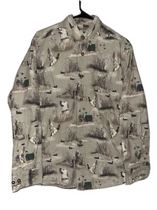 Cabela’s Men's Long Sleeve Button Shirt Medium Duck Hunting Graphic Dog All Over - Picture 1 of 9