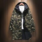 Men Camouflage Hooded Loose Casual Reversible Jacket Trench Coat Outwear Plus Sz