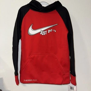 Nike Graphic Hoodie Boy's Size 5 Red Black Hooded Sweatshirt New with Tags - Picture 1 of 4