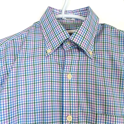 Peter Millar Shirt Mens S White Blue Green Pink Plaid Cotton Nanoluxe Easycare - Image 1 of 4