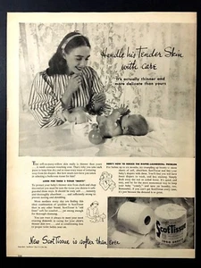 1947 ScotTissue Ad Woman & Baby Handle his Tender Skin with care - Picture 1 of 1
