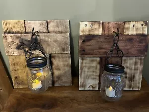 RUSTIC WALL CANDLE SCONCE SET - Picture 1 of 3