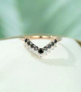 1.50 Ct Round Cut Black Diamond Lab-Created Wedding Band Ring Rose Gold Plated - Picture 1 of 5