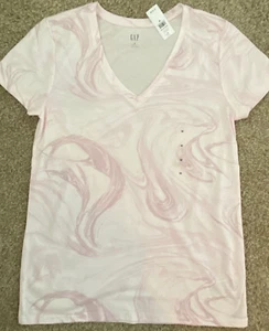 GAP MEDIUM V NECK TEE SHIRT; DUSTY LILAC/MARBLE - Picture 1 of 4