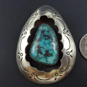 COLGANTE TREE HOGANS Vintage NAVAJO Plata Esterlina TURQUESA NATURAL Shadowbox - Imagen 1 de 13