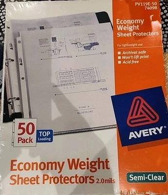 AVERY~ ECONOMY WEIGHT SHEET PROTECTORS, 3 ring, #74098, USA Made 🇺🇲 - Image 1 of 2