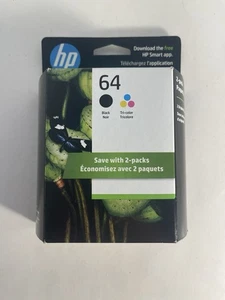 HP 64 2-pak czarne trójkolorowe wkłady atramentowe combo oryginalne OEM - EXP 2026 - Zdjęcie 1 z 2