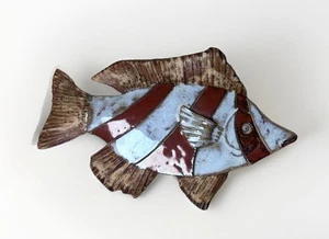 "Placa colgante de pared de peces vintage estudio arte cerámica 8,5x6"" firmada" - Imagen 1 de 4