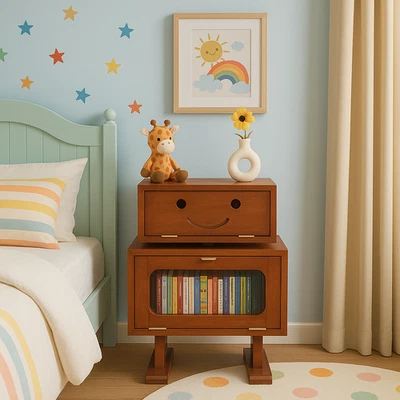 27" Retro Wooden Robot Storage Cabinet, Walnut Side Table, End Table - Image 1 of 4