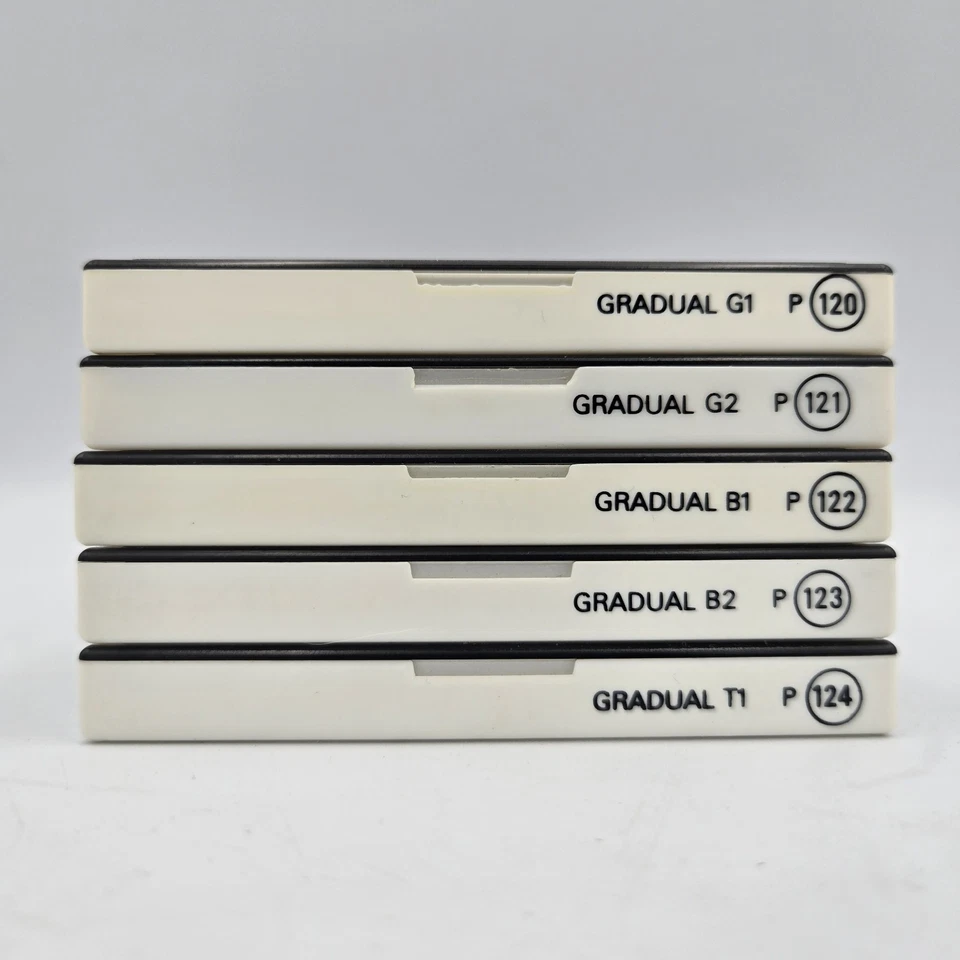 (Set of 5) COKIN P SERIES GRAD-FLUO FILTERS Y1, Y2, R1, R2, & O1,ORIGINAL CASES - Image 1 of 3