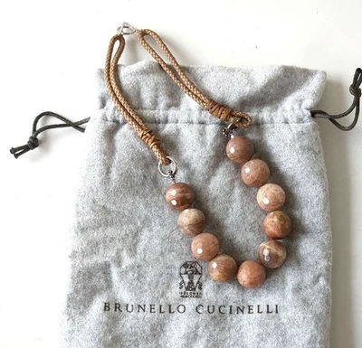 Collar Brunello Cucinelli Rosa Piedra Natural Cuero Trenzado Foto 1 de 4