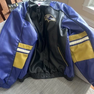 Baltimore Ravens Leather Varsity Jacket NFL Team Logo Black Purple Gold Size XL - Bild 1 von 16