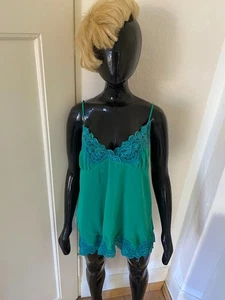 zartes Chiffon Unterhemd Top Negligé Nightie Spitze Spaghettiträger Smaragd Grün - Bild 1 von 4