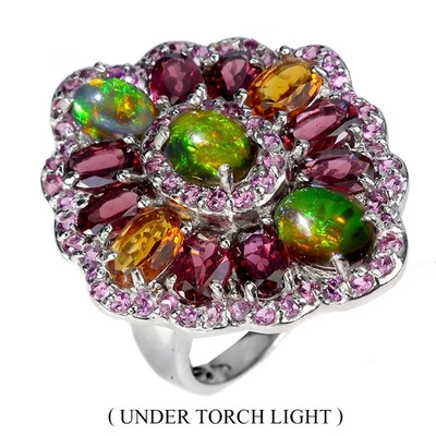 Anillo de plata de ley 925 ovalado ópalo negro citrino granate piedras preciosas naturales joyería Foto 1 de 4