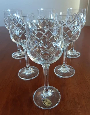 Vintage Bohemia Crystal 6 Liqueur Glasses Diamond Cut And Slight Tulip Shape - image 1 of 4