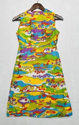 Vestido Floral Psicodélico Vintage Años 60 70 Lanz Original Talla XS Trippy Hippie Foto 1 de 4