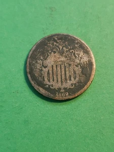 1869 Shield Nickel AG Nice Readable Date Fill the hole - Picture 1 of 2