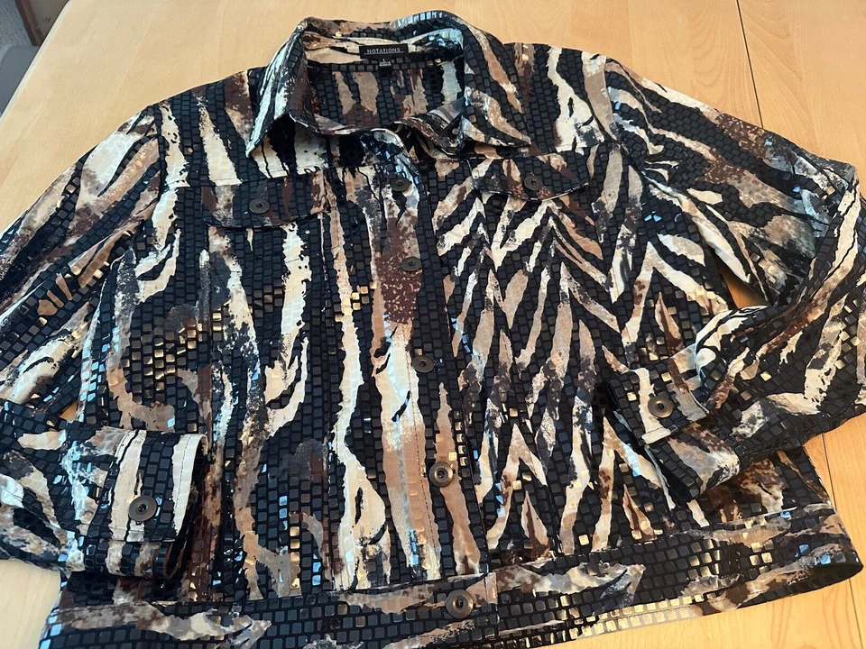 CHAQUETA DE LENTEJUELAS VINTAGE NOTATIONS GUEPARDO ANIMAL PRINT MUJER TALLA L Foto 1 de 4
