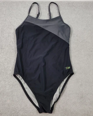 Traje de baño Speedo para mujer 8 piezas negro/gris logotipo almohadillas integradas correas de espagueti Foto 1 de 4